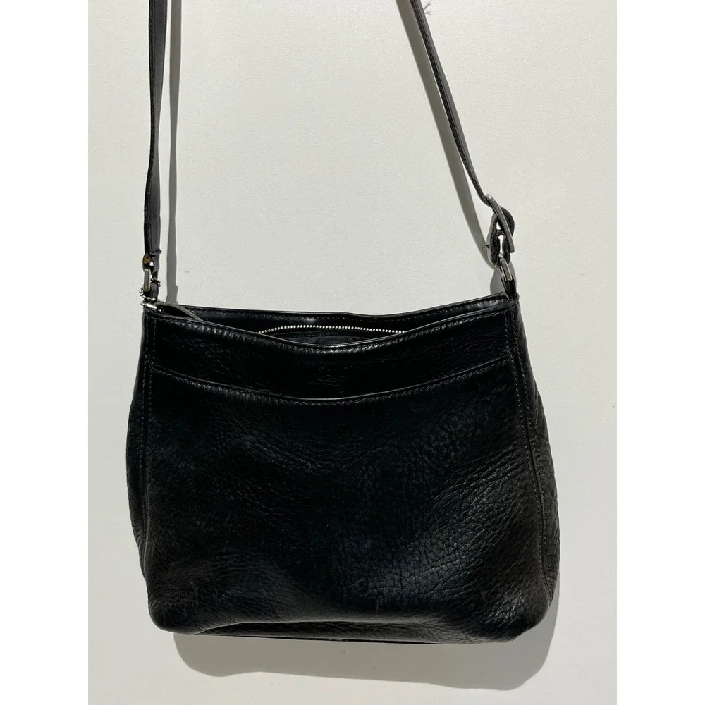 Coach Black Pebbled Leather Crossbody Bag Silver Hardware Vintage Messenger